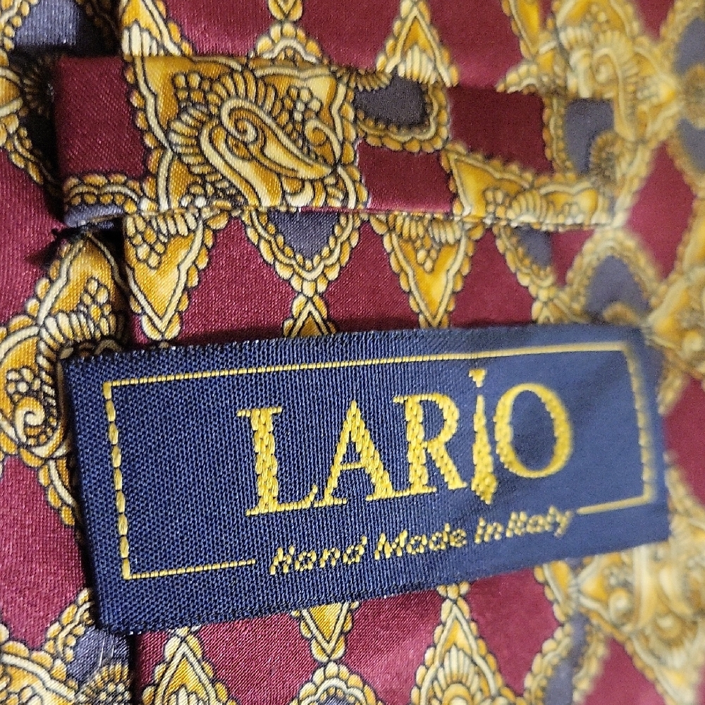 Lario 100% Silk Hand Made Burgundy and Gold Men's Tie